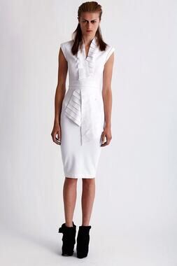 Kimberly Ovitz Women's White Shawl Front Sleeveless Sheath Dress Size 6